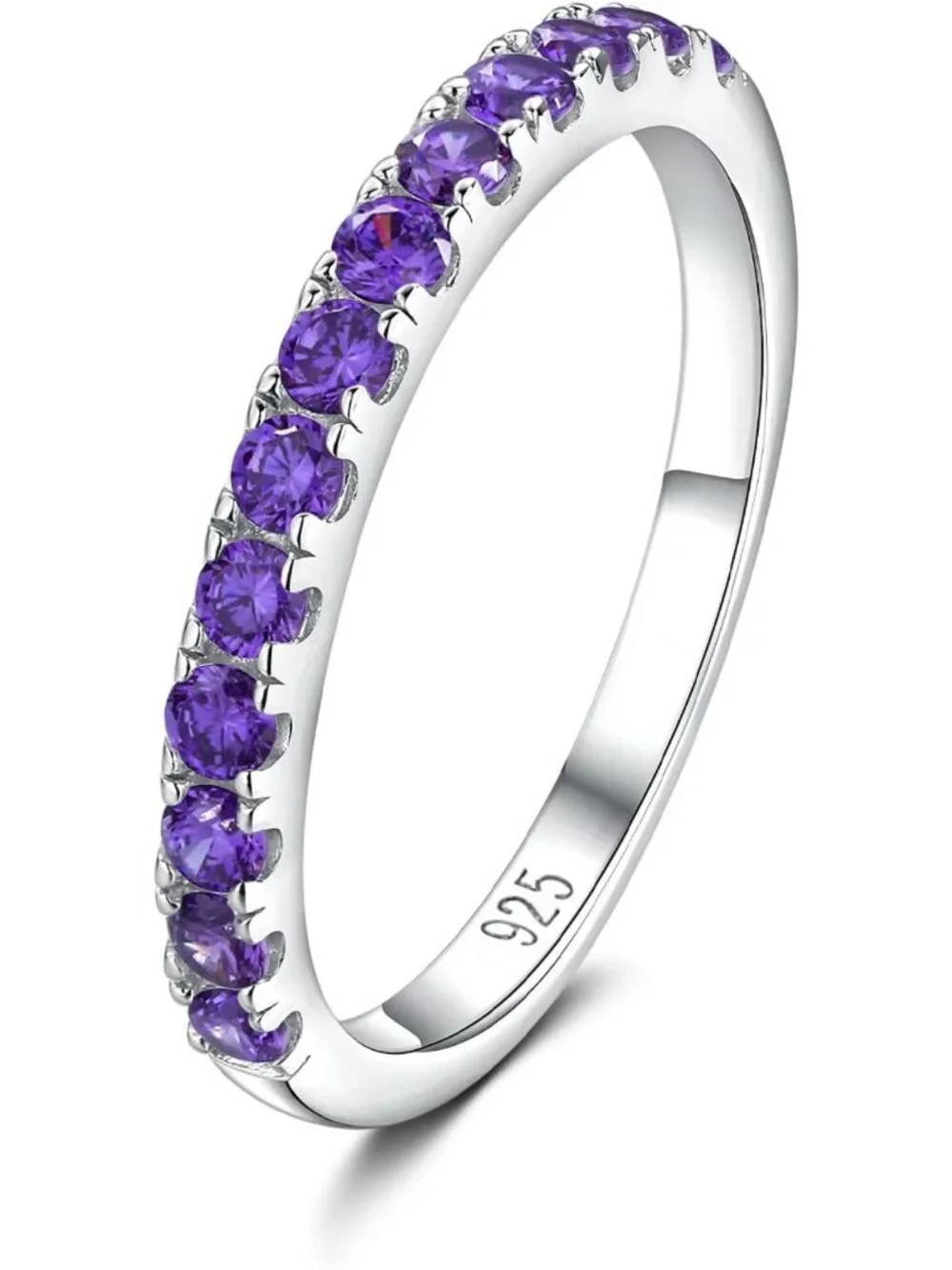 Elegant Amethyst Wedding Band - 925 Sterling Silver Thin Stackable Ring, Size 6
